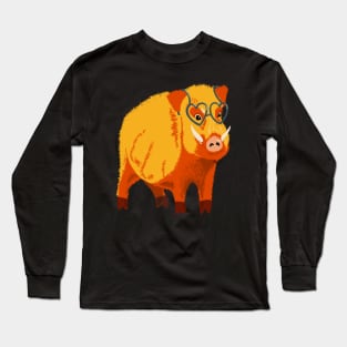 Cute Boar Pig With Glasses Long Sleeve T-Shirt